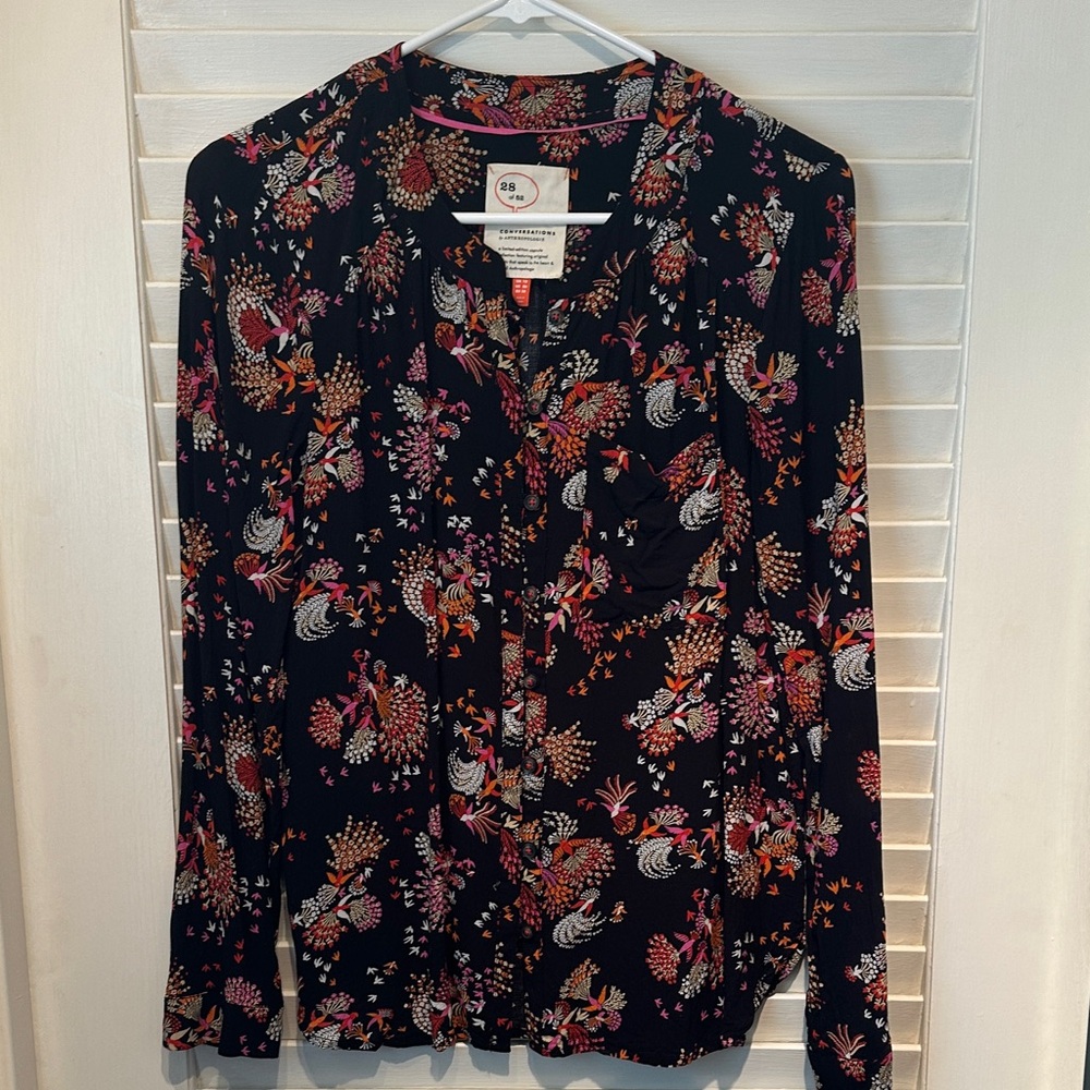 Anthropologie Black Floral Blouse